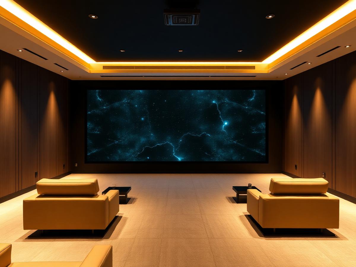 Luxury home theater with a micro-LED screen wall